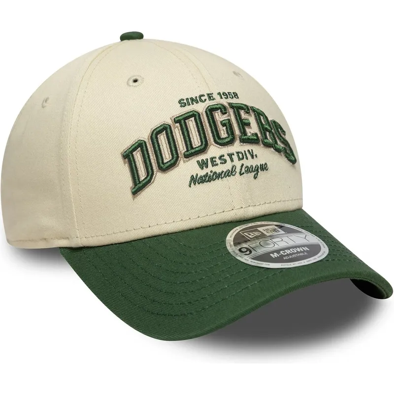 bojd-beige-och-gron-justerbar-keps-9forty-m-crown-wordmark-fran-los-angeles-dodgers-mlb-av-new-era