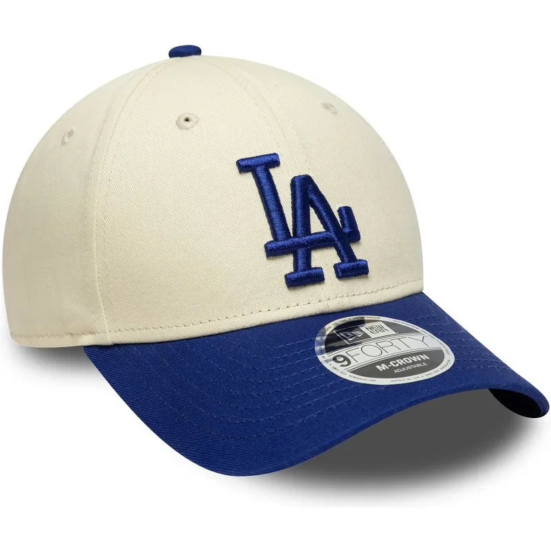 beige-und-blaue-gebogene-snapback-kappe-9forty-m-crown-der-los-angeles-dodgers-mlb-von-new-era