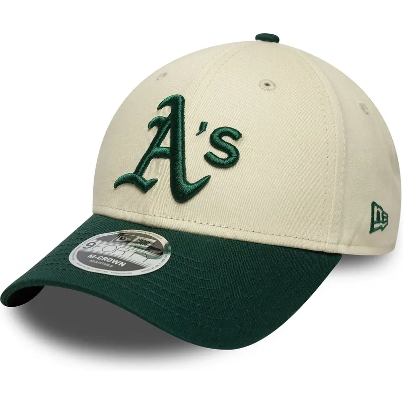cappellino-curvo-beige-e-verde-snapback-9forty-m-crown-di-oakland-athletics-mlb-di-new-era