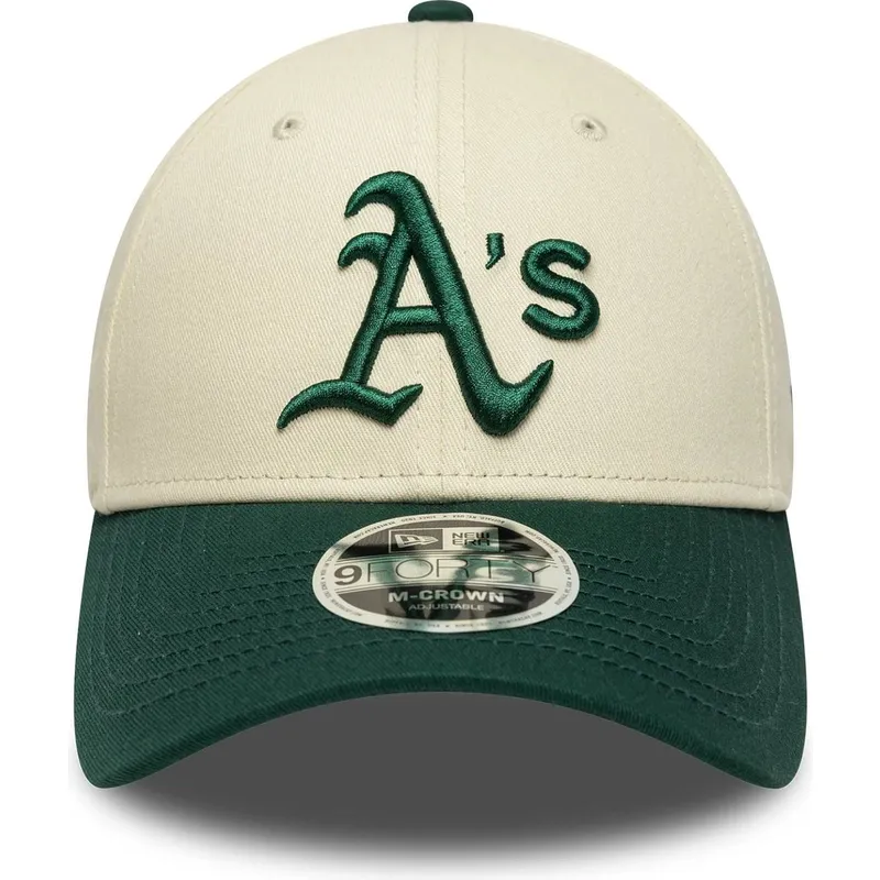 casquette-courbee-beige-et-verte-snapback-9forty-m-crown-oakland-athletics-mlb-new-era