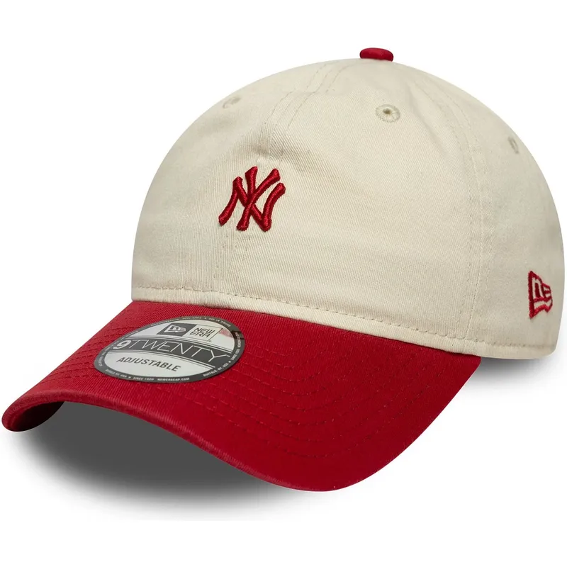 casquette-courbee-beige-et-rouge-ajustable-9twenty-mini-washed-new-york-yankees-mlb-new-era