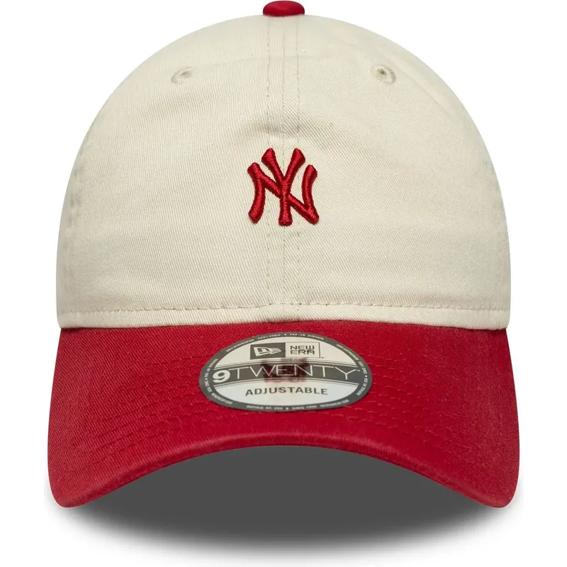 beige-und-rote-verstellbare-curved-cap-9twenty-mini-washed-der-new-york-yankees-mlb-von-new-era