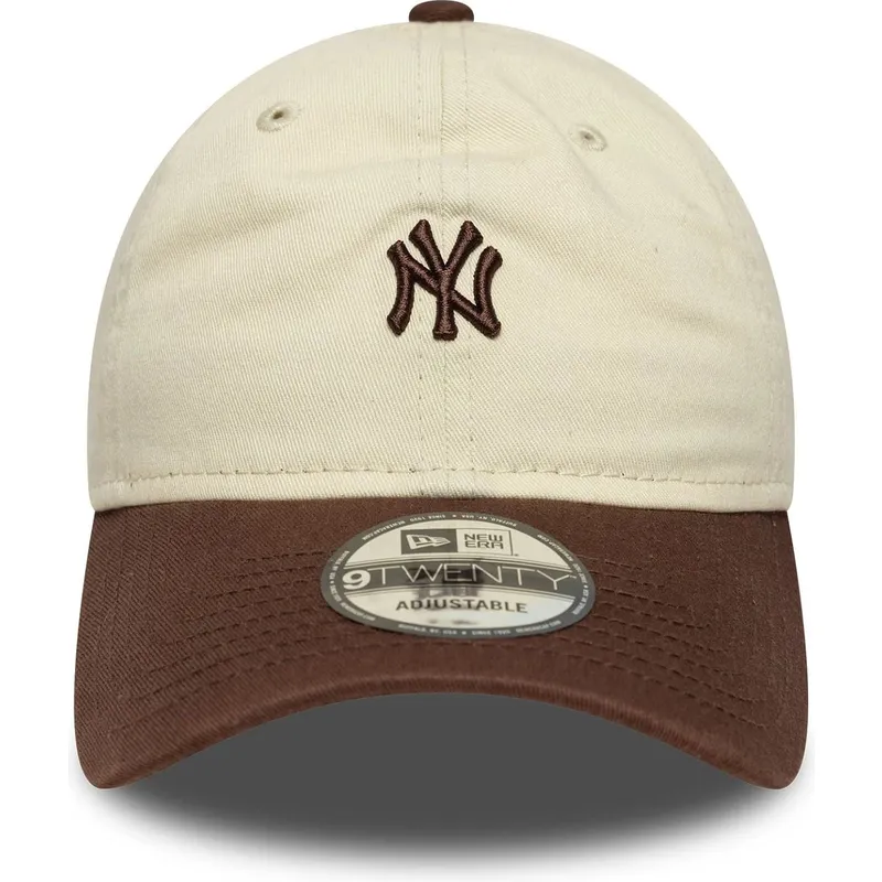 gebogene-beige-und-braune-verstellbare-kappe-9twenty-mini-washed-der-new-york-yankees-mlb-von-new-era