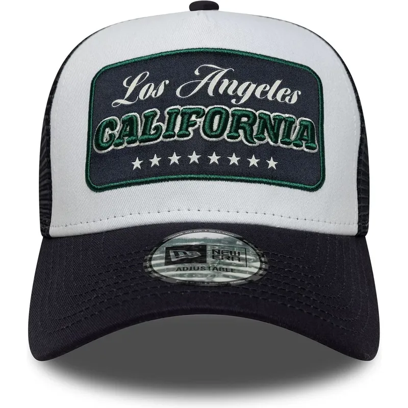 cappellino-trucker-bianco-e-blu-navy-a-frame-location-di-los-angeles-citta-e-spiagge-california-di-new-era