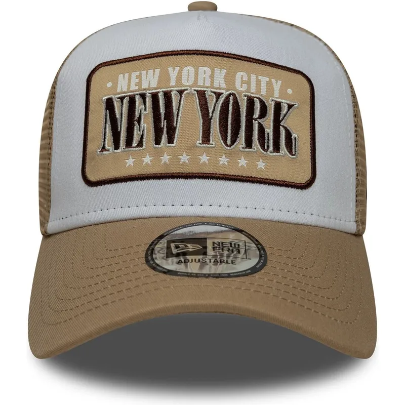hvid-og-brun-trucker-kasket-a-frame-location-fra-new-york-byer-og-strande-fra-new-era
