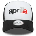 hvid-og-sort-trucker-kasket-a-frame-wordmark-fra-aprilia-piaggio-fra-new-era
