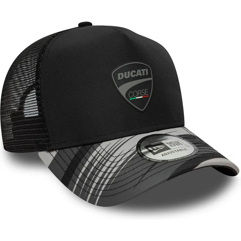 cappellino-trucker-nero-e-frame-print-di-ducati-motor-motogp-di-new-era
