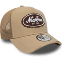 casquette-trucker-marron-a-frame-oval-canvas-distress-new-era