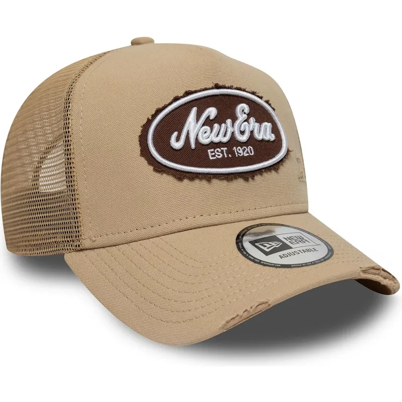 cappellino-trucker-marrone-a-frame-oval-canvas-distress-di-new-era