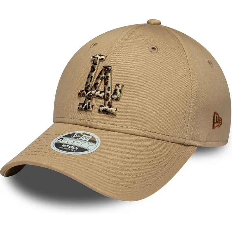 brun-justerbar-kurvet-kasket-med-leopardlogo-til-kvinder-9forty-animal-infill-fra-los-angeles-dodgers-mlb-fra-new-era