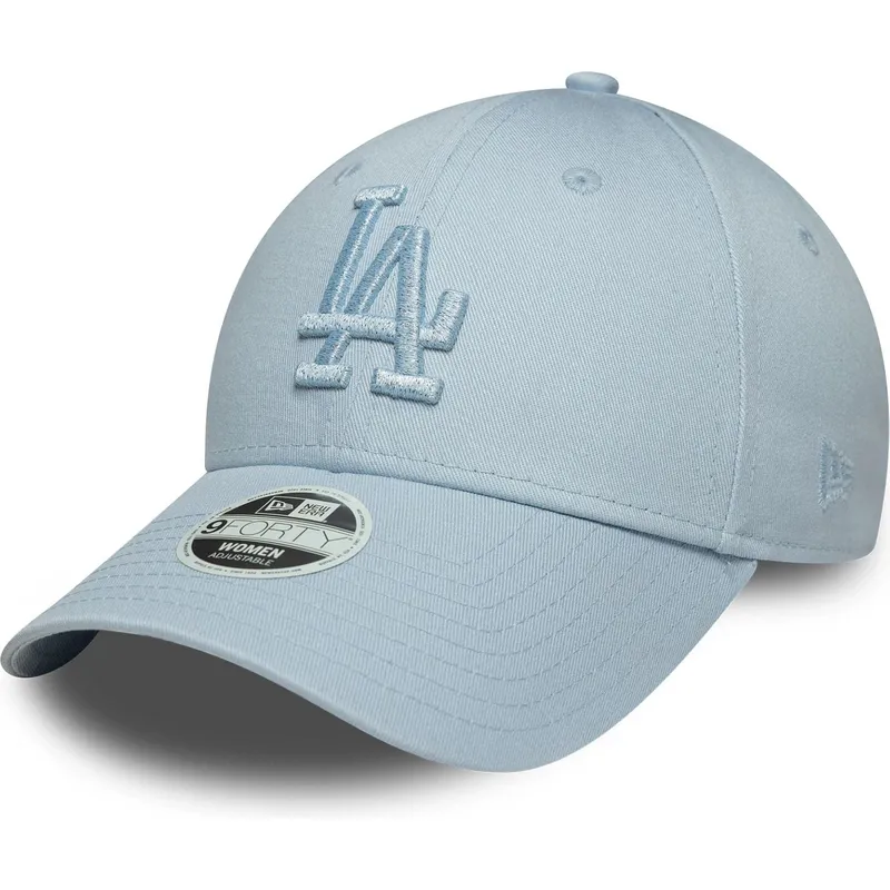 lysebla-justerbar-kurvet-kasket-med-blat-logo-til-kvinder-9forty-metallic-logo-fra-los-angeles-dodgers-mlb-fra-new-era