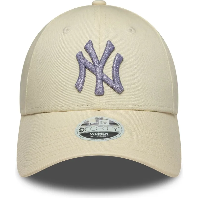 cappellino-curvo-beige-regolabile-con-logo-viola-da-donna-9forty-metallic-logo-dei-new-york-yankees-mlb-di-new-era