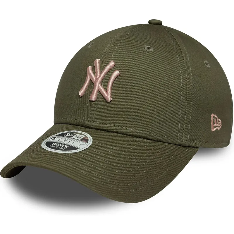 casquette-courbee-verte-ajustable-avec-logo-rose-pour-femme-9forty-league-essential-midi-new-york-yankees-mlb-new-era