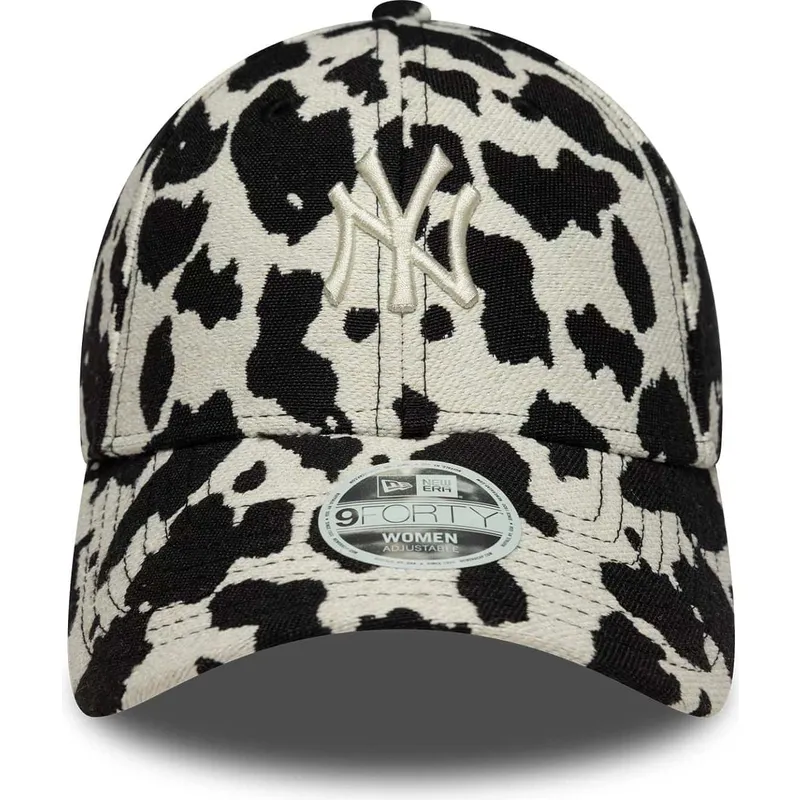 schwarze-und-weisse-verstellbare-curved-cap-fur-damen-9forty-cow-midi-der-new-york-yankees-mlb-von-new-era