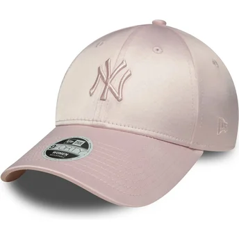 Gebogene rosa verstellbare Kappe mit rosa Logo für Damen 9FORTY Satin von New York Yankees MLB von New Era