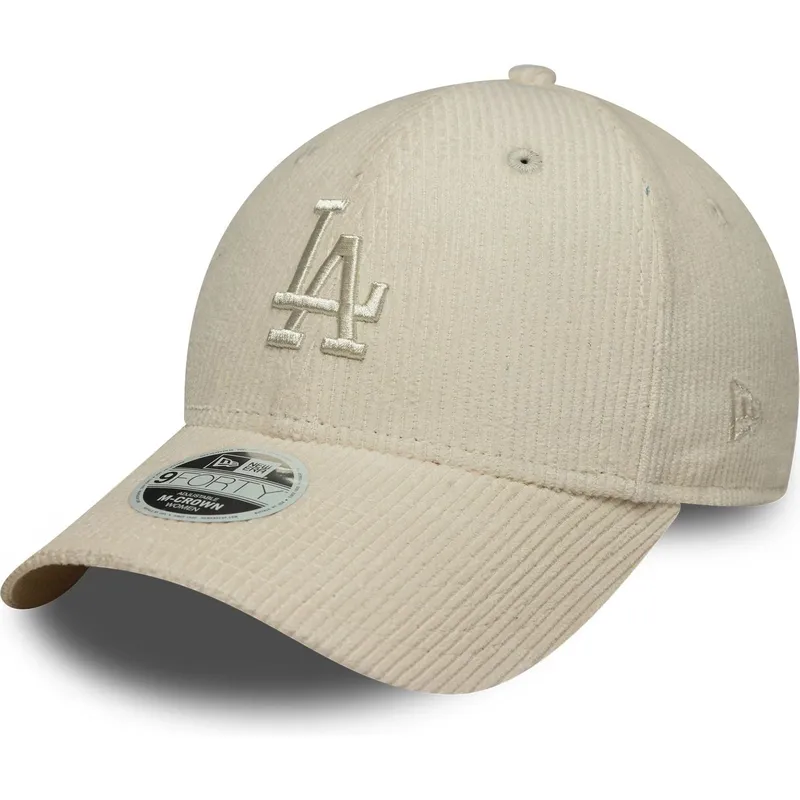buet-beige-justerbar-kasket-med-beige-logo-til-kvinder-9forty-m-crown-pastel-cord-fra-los-angeles-dodgers-mlb-fra-new-era