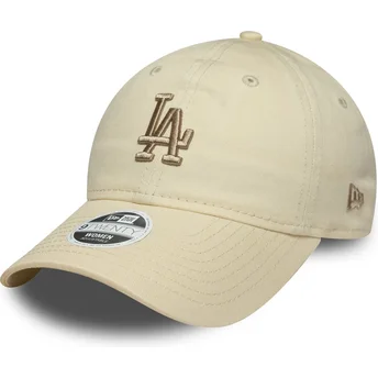 Cappellino curvo beige regolabile con logo beige da donna 9TWENTY League Essential Midi dei Los Angeles Dodgers MLB di New Era