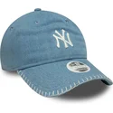 justerbar-bla-buet-kasket-til-kvinder-9twenty-denim-stitch-fra-new-york-yankees-mlb-fra-new-era