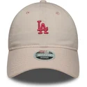 lyserod-justerbar-buet-kasket-til-kvinder-9twenty-washed-mini-fra-los-angeles-dodgers-mlb-fra-new-era