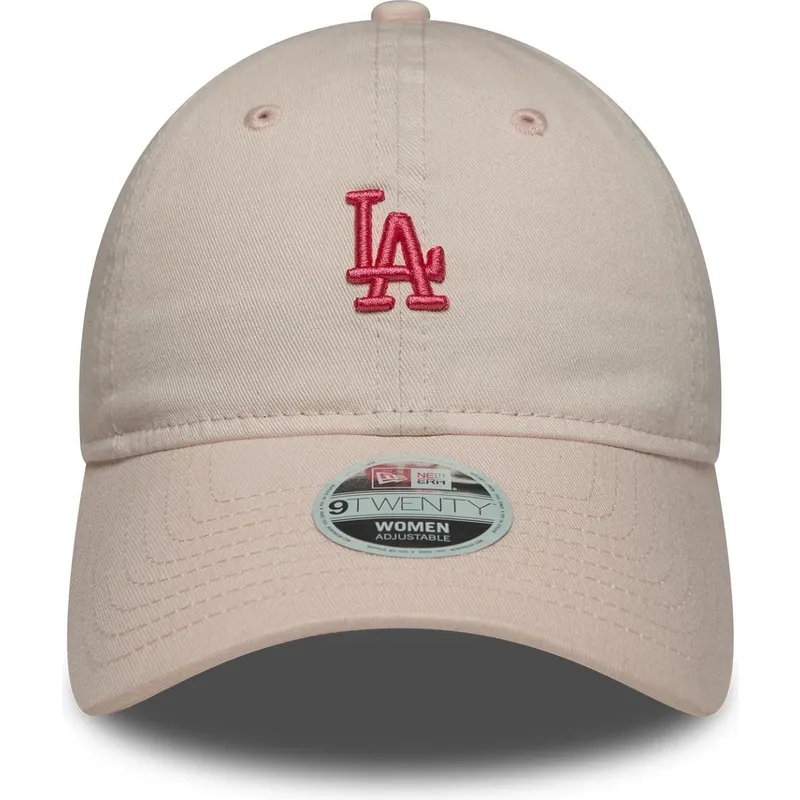 lyserod-justerbar-buet-kasket-til-kvinder-9twenty-washed-mini-fra-los-angeles-dodgers-mlb-fra-new-era