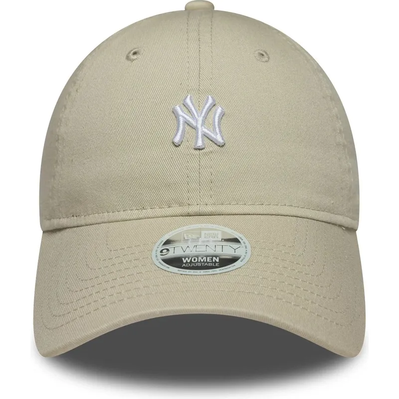 new-era-curved-brim-women-9twenty-washed-mini-new-york-yankees-mlb-beige-adjustable-cap