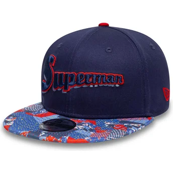 Cappellino piatto blu marino snapback per bambino 9FIFTY di Superman DC Comics di New Era
