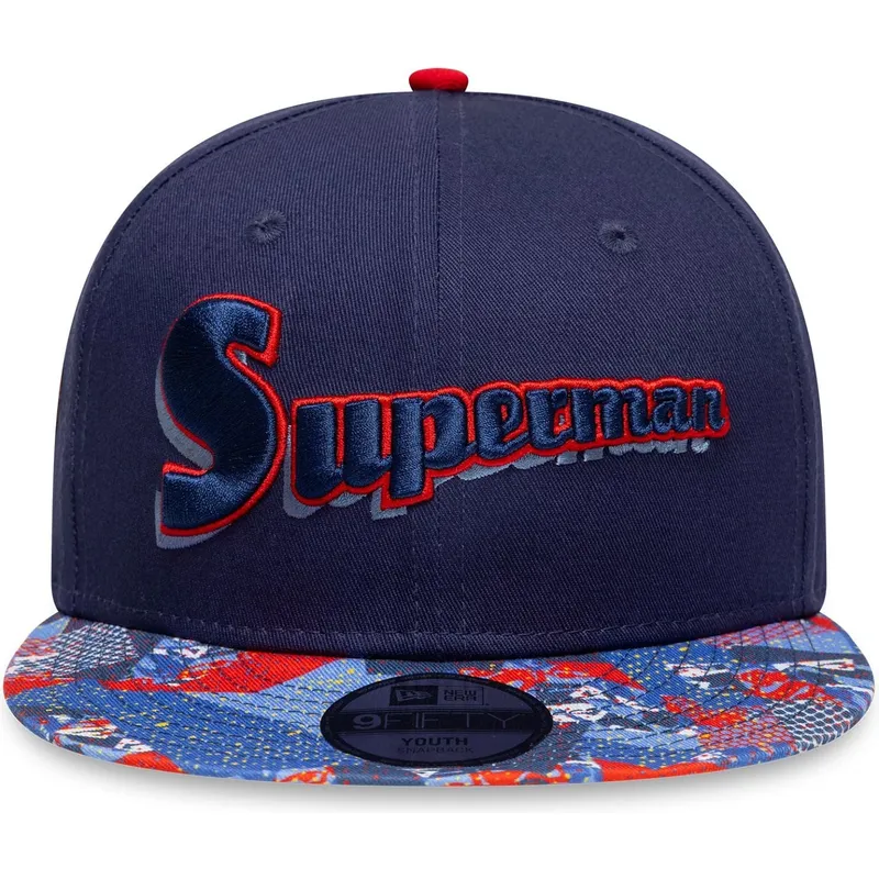 casquette-plate-bleue-marine-snapback-pour-enfant-9fifty-superman-dc-comics-new-era