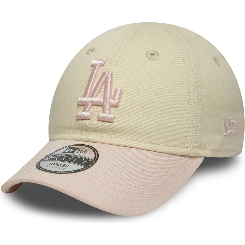 gorra-curva-beige-y-rosa-ajustable-para-nino-pequeno-9forty-league-essential-de-los-angeles-dodgers-mlb-de-new-era