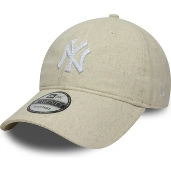 Buet beige justerbar 9TWENTY Linen kasket af New York Yankees MLB fra New Era