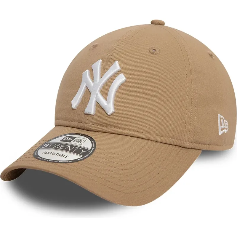 cappellino-visiera-curva-marrone-chiaro-regolabile-9twenty-league-essential-di-new-york-yankees-mlb-di-new-era