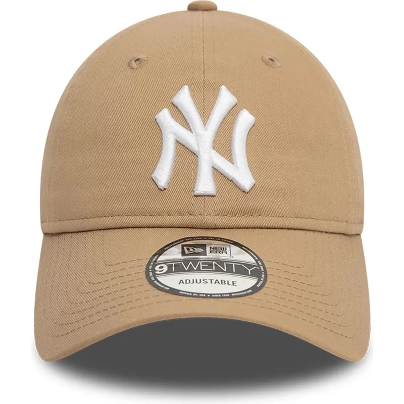 cappellino-visiera-curva-marrone-chiaro-regolabile-9twenty-league-essential-di-new-york-yankees-mlb-di-new-era