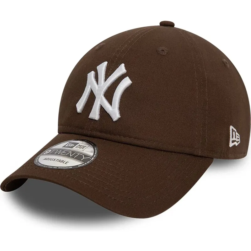 braune-verstellbare-curved-cap-9twenty-league-essential-der-new-york-yankees-mlb-von-new-era