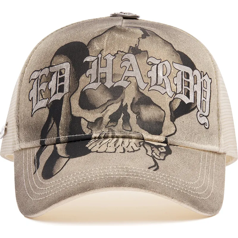 cappellino-trucker-beige-gothic-skull-graphic-di-ed-hardy
