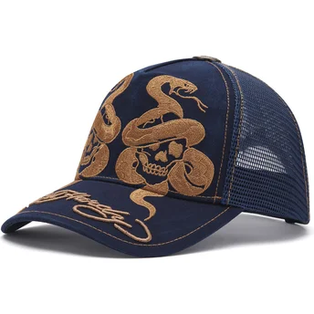Cappellino trucker blu navy Skull And Snakes Graphic di Ed Hardy