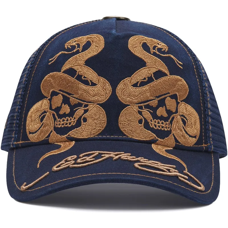trucker-cap-marineblau-skull-and-snakes-graphic-von-ed-hardy