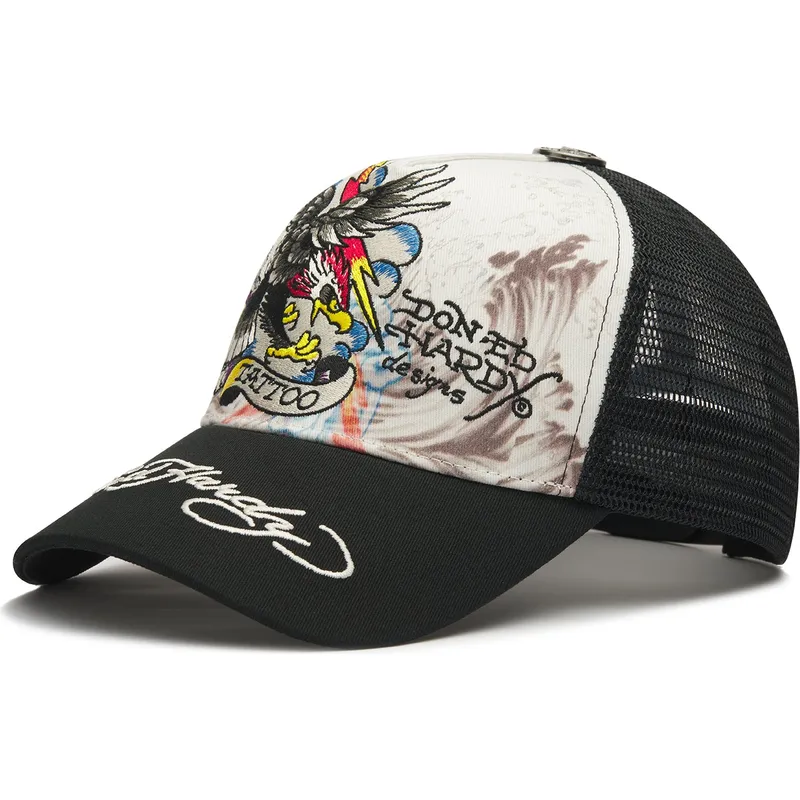 cappellino-trucker-bianco-e-nero-tattoo-eagle-graphic-di-ed-hardy