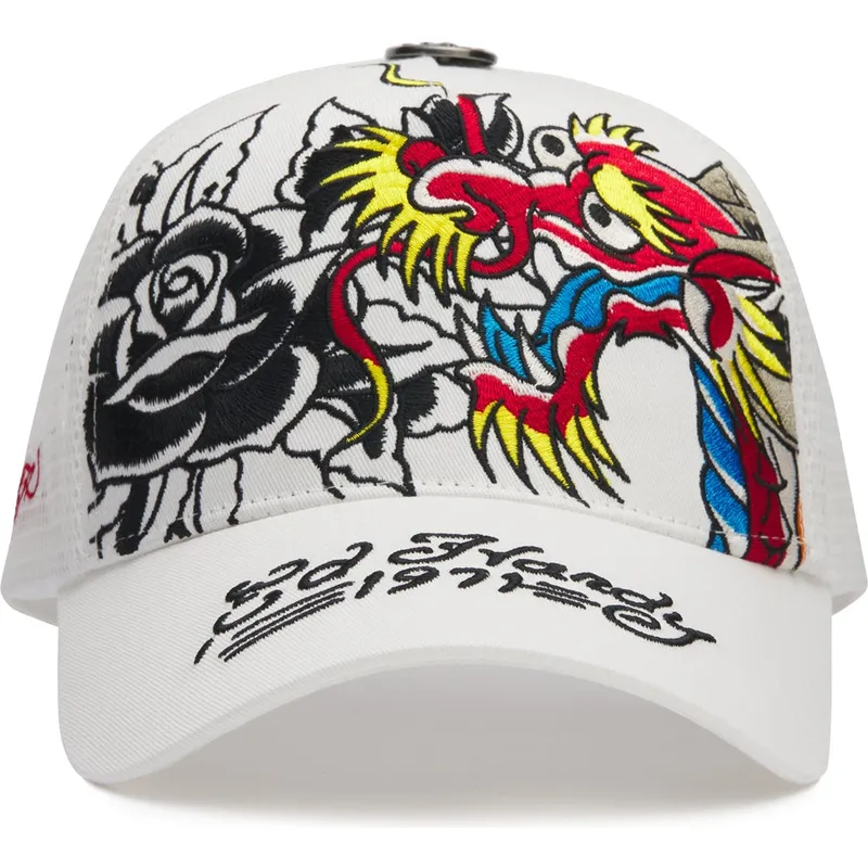 cappellino-trucker-bianco-1971-dragon-and-roses-di-ed-hardy
