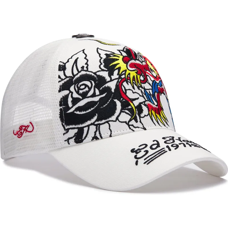 gorra-trucker-blanca-1971-dragon-and-roses-de-ed-hardy