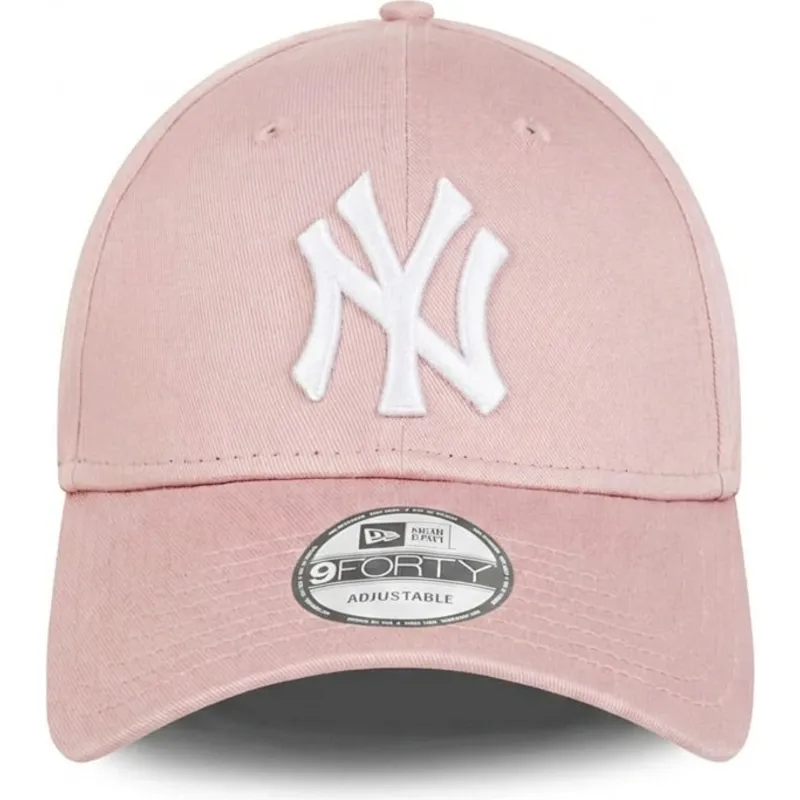 casquette-courbee-rose-ajustable-avec-logo-blanche-9forty-league-essential-new-york-yankees-mlb-new-era