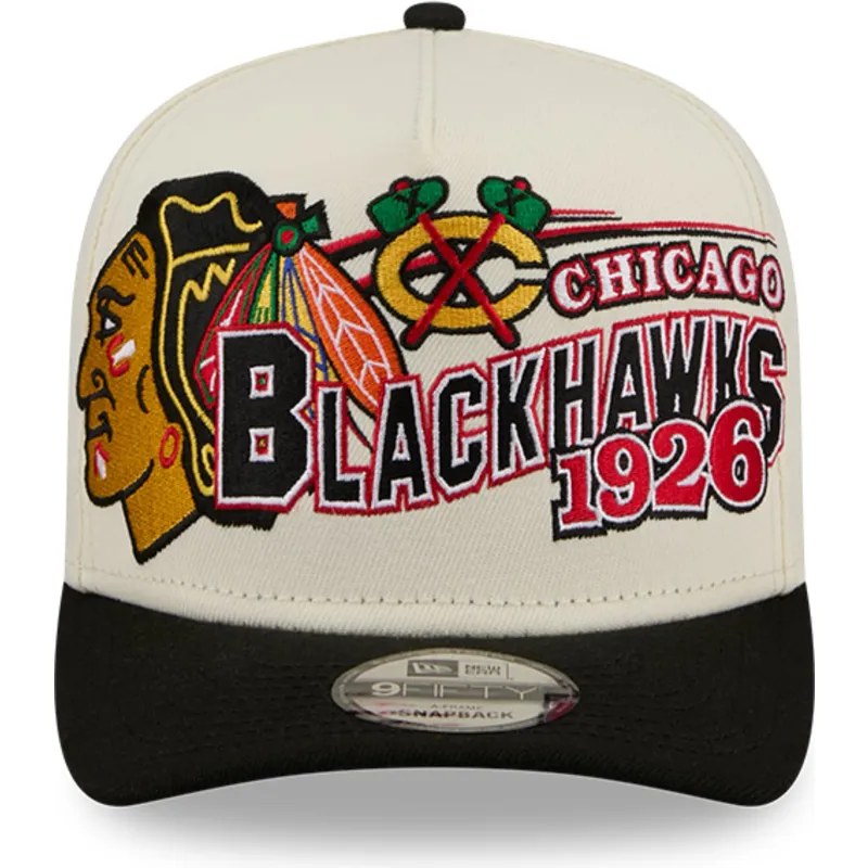 beige-och-svart-kurvad-keps-snapback-9fifty-a-frame-classic-fran-chicago-blackhawks-nhl-av-new-era
