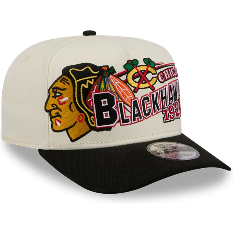 buet-beige-og-sort-snapback-kasket-9fifty-a-frame-classic-fra-chicago-blackhawks-nhl-fra-new-era