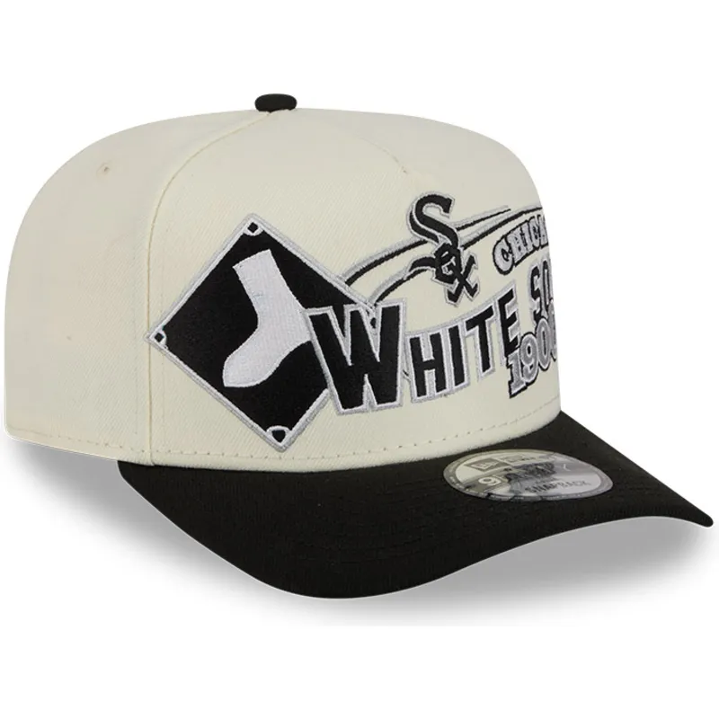 buet-beige-og-sort-snapback-kasket-9fifty-a-frame-classic-fra-chicago-white-sox-mlb-fra-new-era
