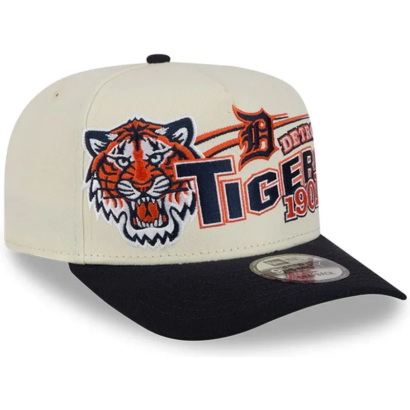 buet-kasket-beige-og-marinebla-snapback-9fifty-a-frame-classic-fra-detroit-tigers-mlb-fra-new-era