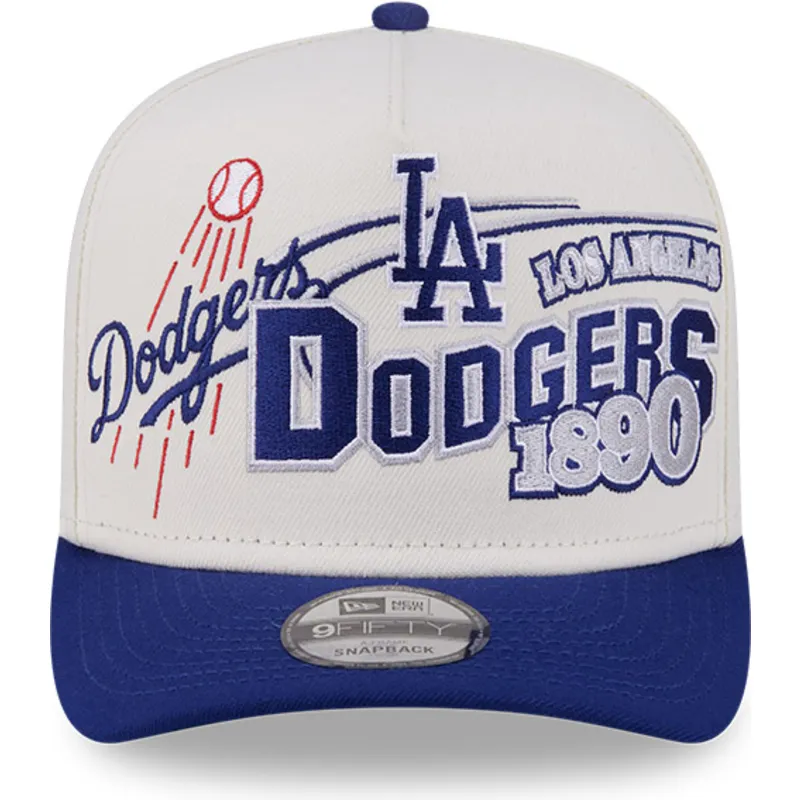 cappellino-curvo-beige-e-blu-snapback-9fifty-a-frame-classic-dei-los-angeles-dodgers-mlb-di-new-era