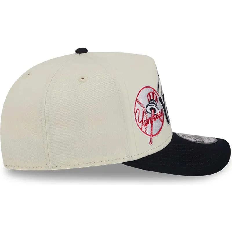 buet-beige-og-marinebla-snapback-kasket-9fifty-a-frame-classic-fra-new-york-yankees-mlb-fra-new-era