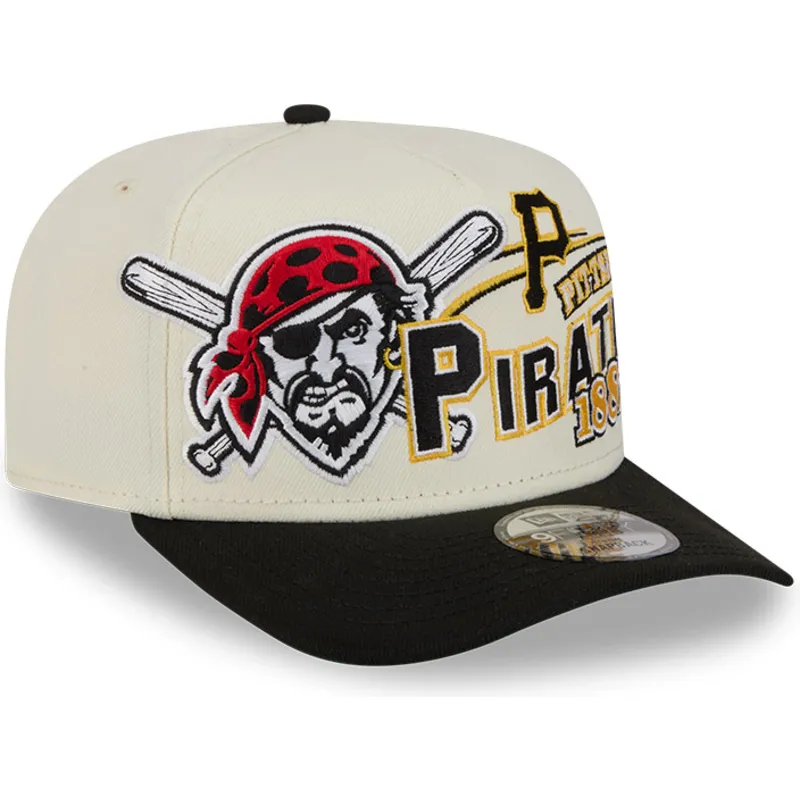 buet-beige-og-sort-snapback-kasket-9fifty-a-frame-classic-fra-pittsburgh-pirates-mlb-fra-new-era