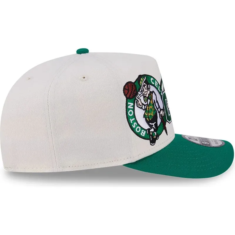 cappellino-curvo-beige-e-verde-snapback-9fifty-a-frame-classic-dei-boston-celtics-nba-di-new-era