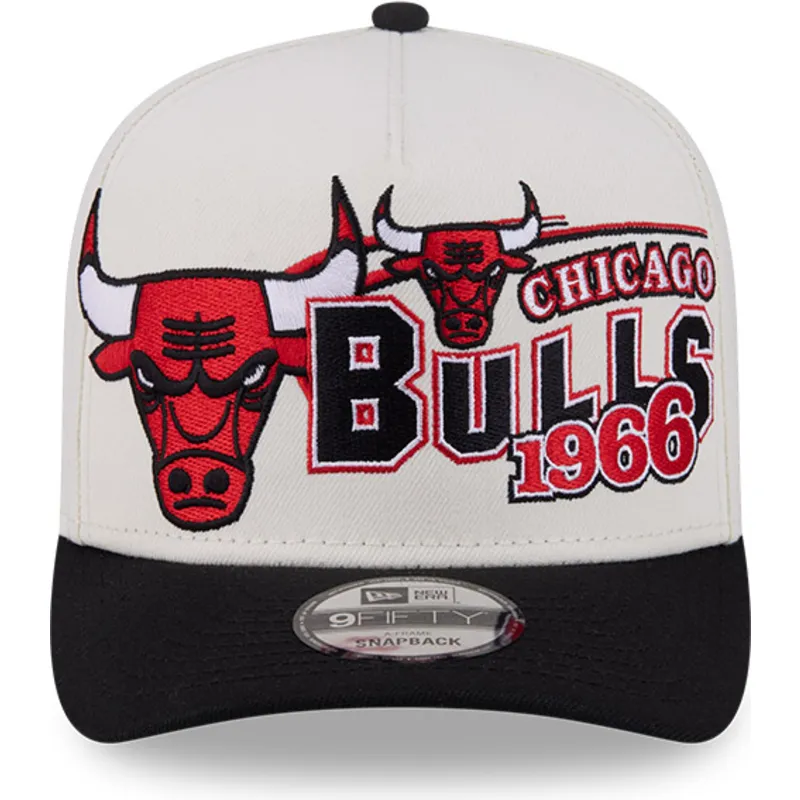 beige-und-schwarze-gebogene-snapback-kappe-9fifty-a-frame-classic-der-chicago-bulls-nba-von-new-era