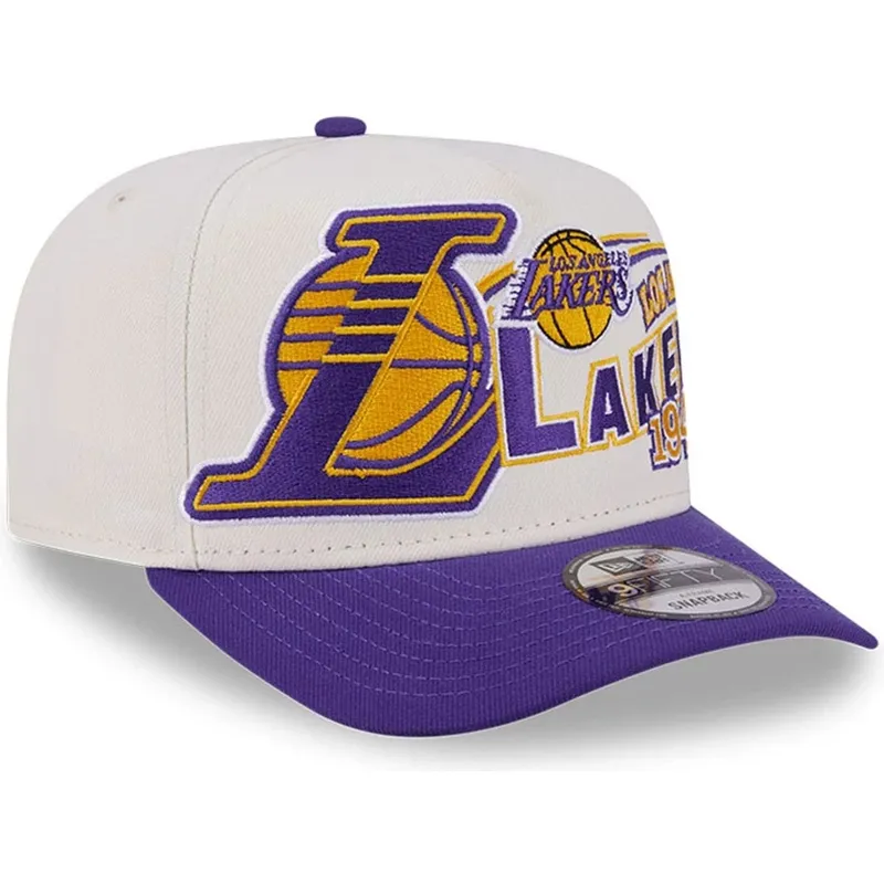cappellino-curvo-beige-e-viola-snapback-9fifty-a-frame-classic-dei-los-angeles-lakers-nba-di-new-era