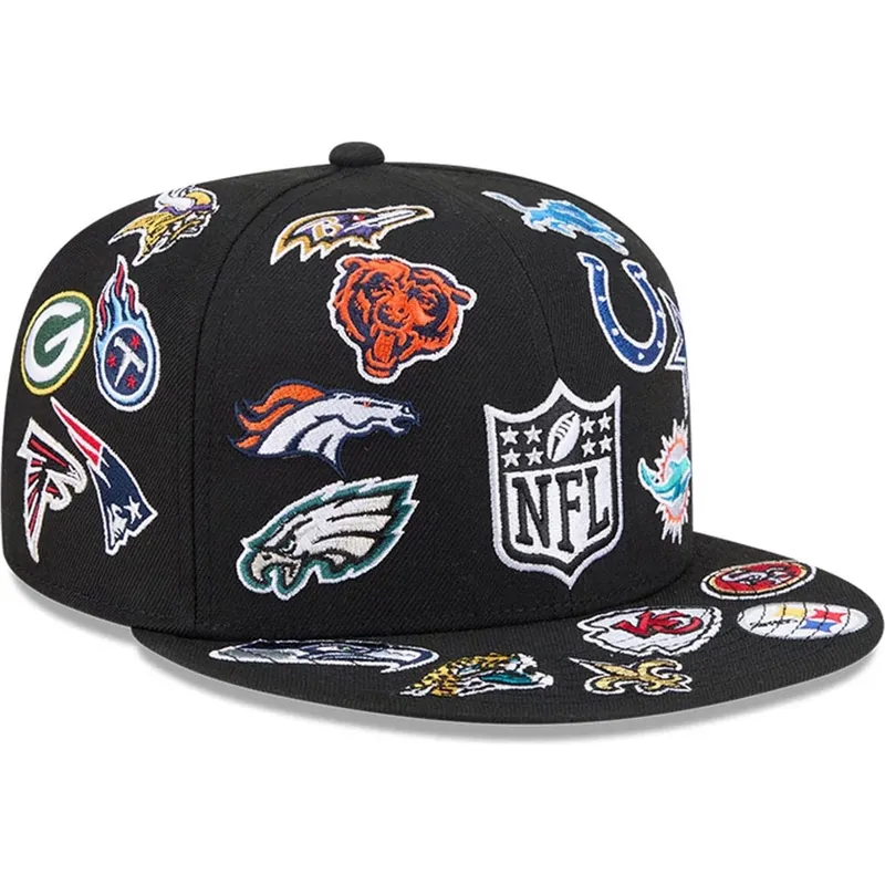 cappello-piatto-nero-aderente-59fifty-all-over-di-nfl-di-new-era